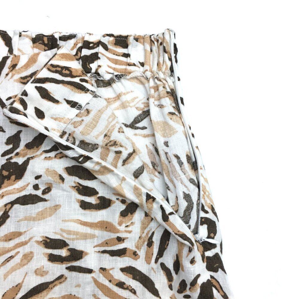 NEW Tahari Women's Brown & Ivory Print Linen Pants Wide Leg Side Zipper Medium - Picture 4 of 9
